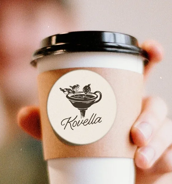 A printed sticker with custom artwork applied to one of our cups